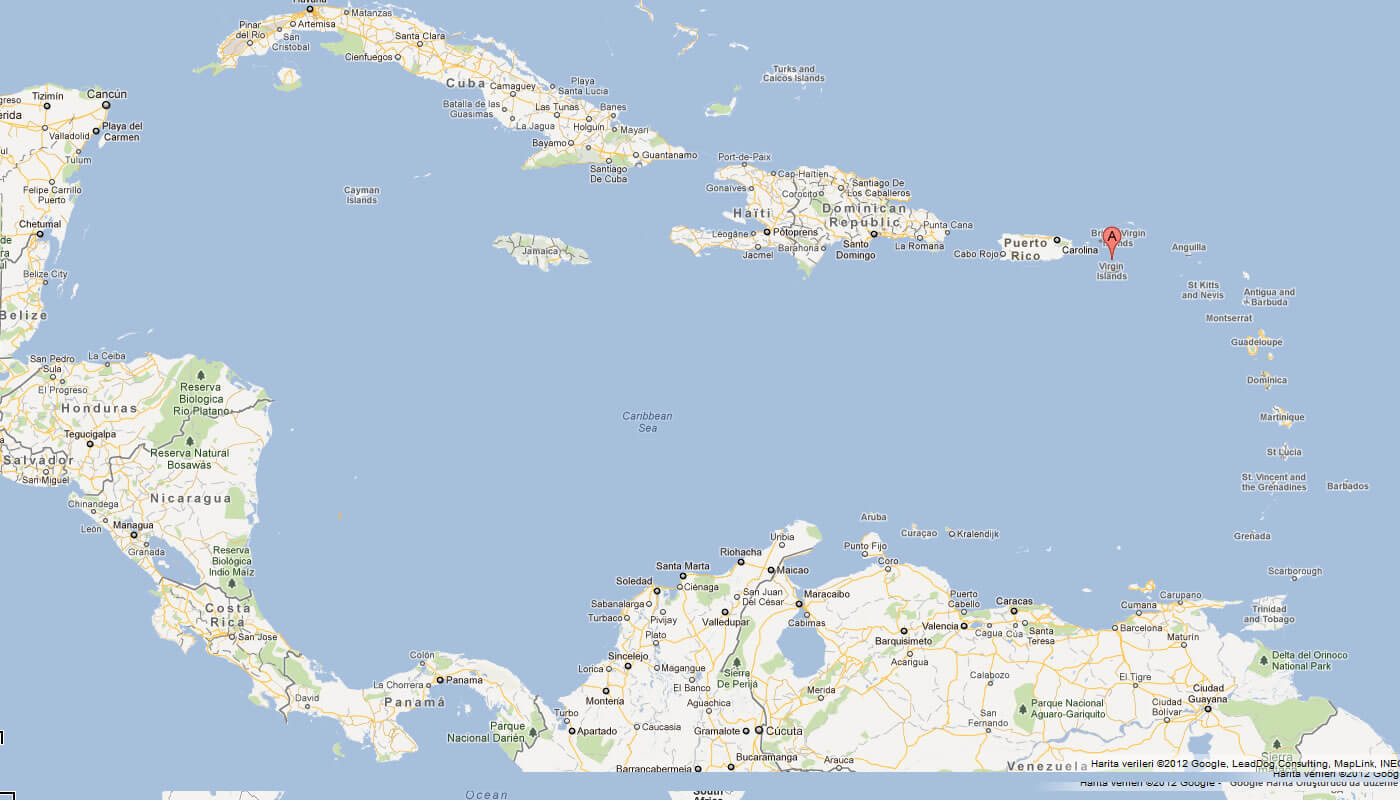 map of US Virgin Islands caribbean